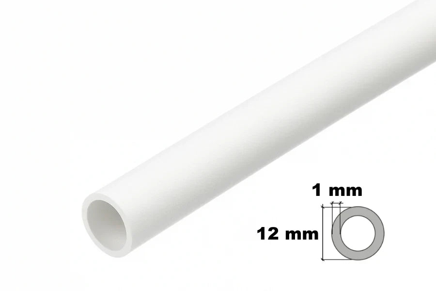 PVC Plastic Round Pipe Tube White -1mmx12mm / 39.37" Length