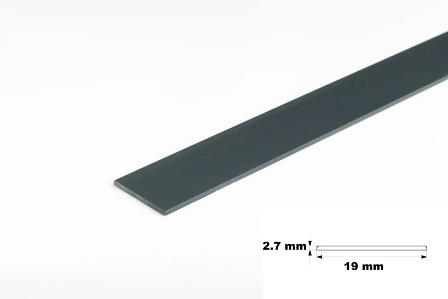 pvc plastic anthracite flat bar strip with dimensions 2.7mm x 19mm
