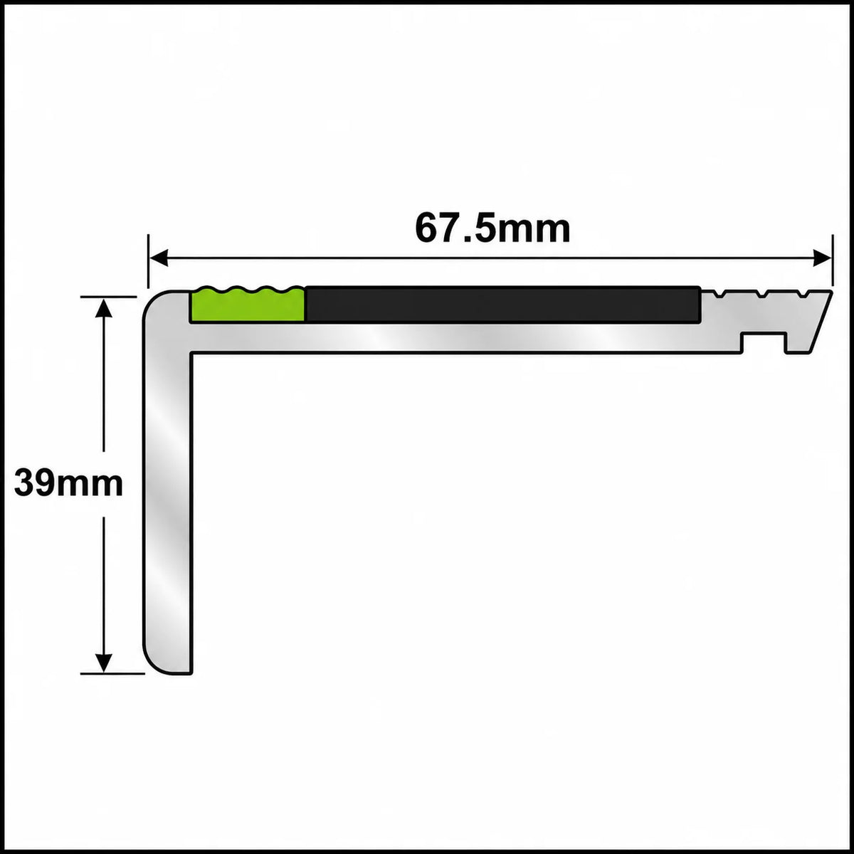 AHP 67.5x39mm Aluminator® PVC Non-Slip Stair Nosing Diagram