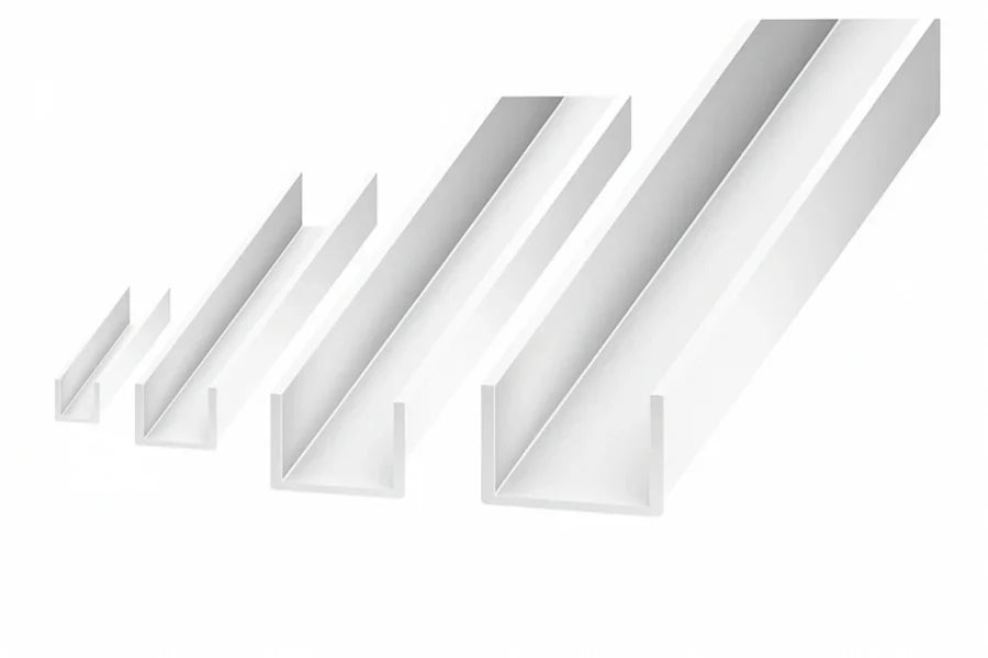 Set of white metal profiles on a white background