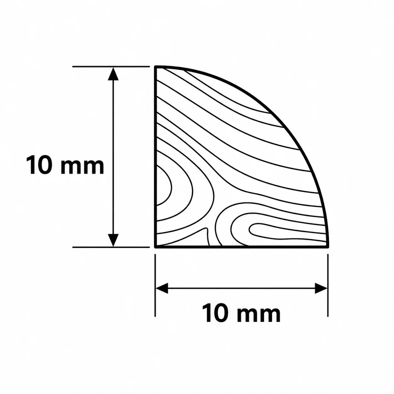 Pine Wood Quadrant Trim Natural Decorative Moulding 10mm & 12mm Length Diagram 10mmx10m Size