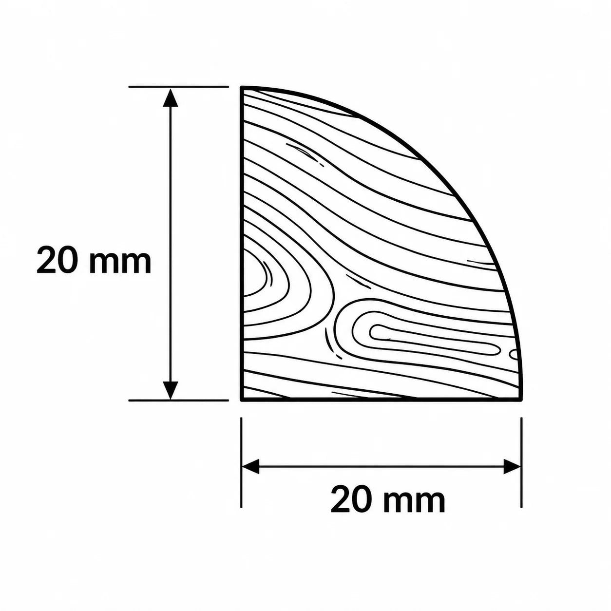 Pine Wood Quadrant Trim Natural Decorative Moulding 10mm & 12mm Length Diagram 20mmx20mm size