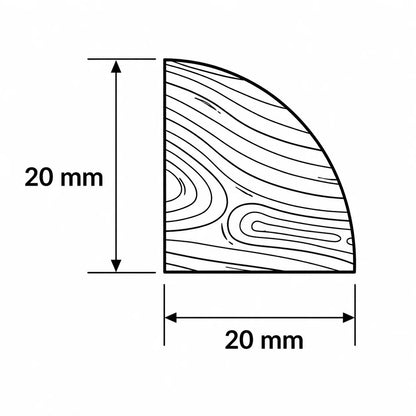 Pine Wood Quadrant Trim Natural Decorative Moulding 10mm & 12mm Length Diagram 20mmx20mm size