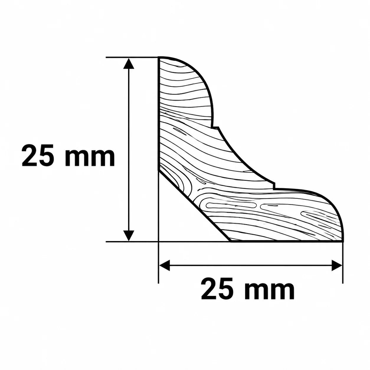 Pine Wood Scotia Beading, Grooved Trim Moulding Strip Butterfly Diagram 25mm x 25mm