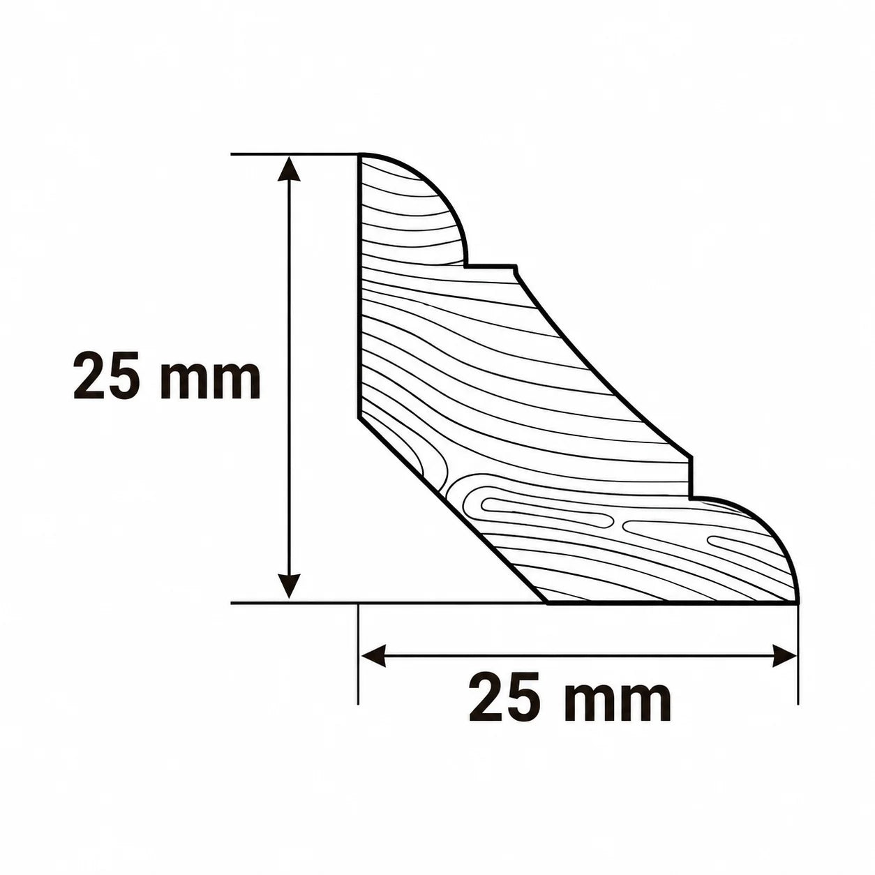 Pine Wood Scotia Beading , Grooved Trim Moulding Strip Milled Profile Diagram 25mm x 25mm