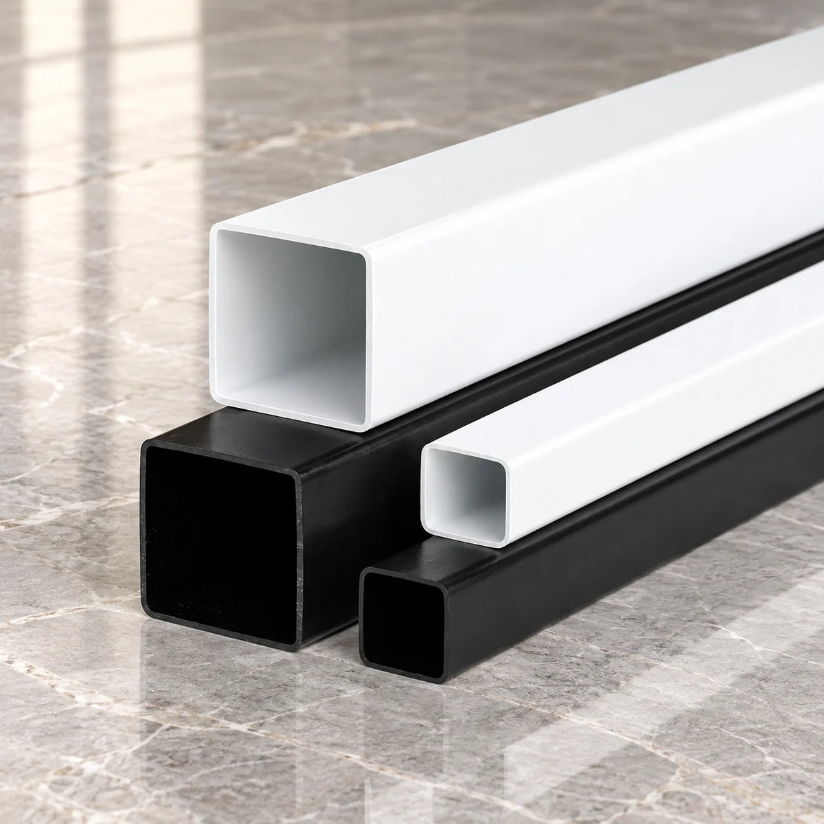 Plastic Rigid PVC Box Section Black & White Square Tube 1/2.5m Length White & Black