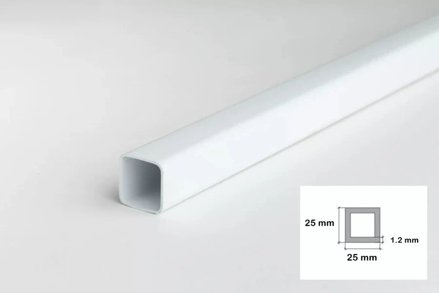 Plastic Rigid PVC Box Section Black & White Square Tube 1.2mm/25x25mm Length