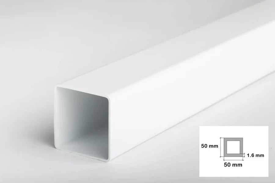 Plastic Rigid PVC Box Section Black & White Square Tube 1.6mm/50x50mm Length