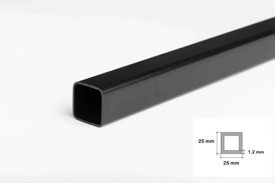 Plastic Rigid PVC Box Section Black & White Square Tube 1/2.5mmx25mm Length