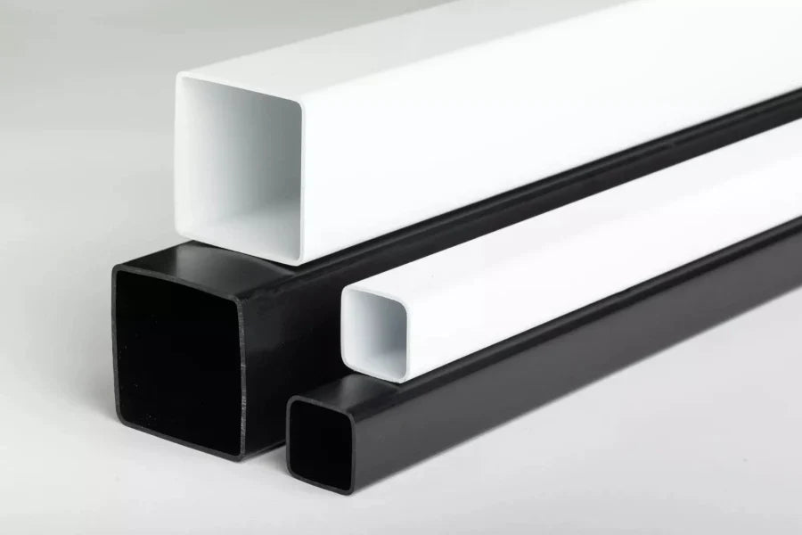 Rigid PVC Box Section Black & White Square Plastic Tube 1/2.5m Length