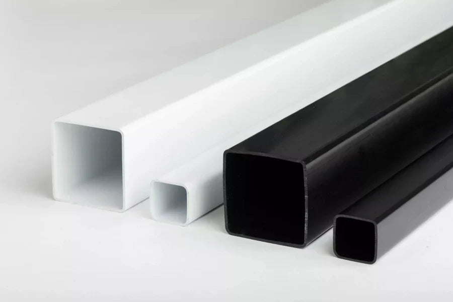 Rigid PVC Box Section Black & White Square Tube 1/2.5m Length in Plastic