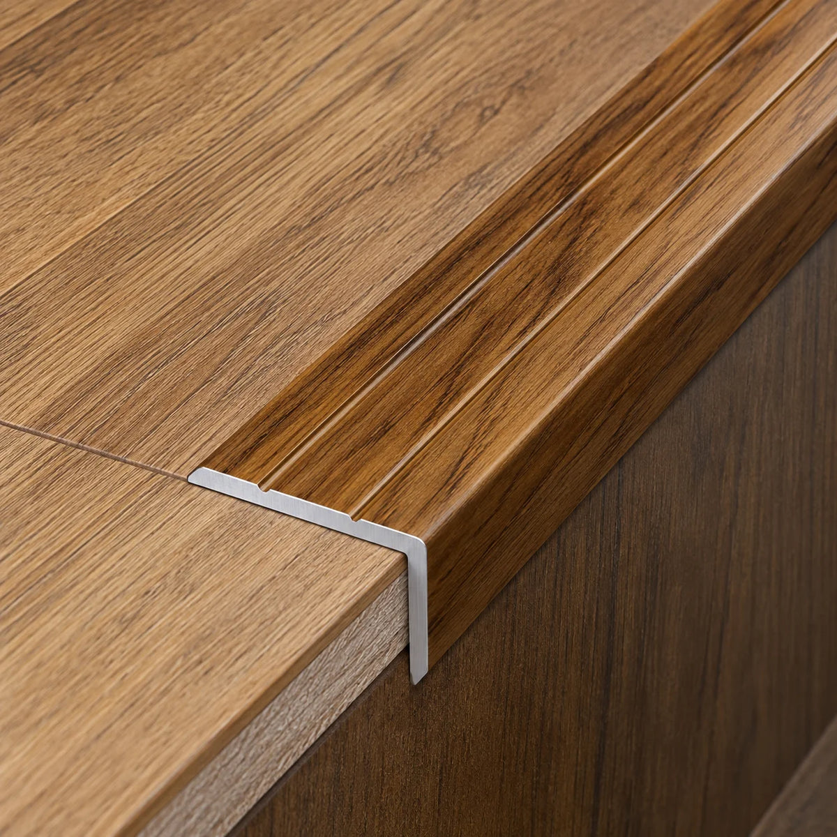Wood Effect Aluminium Stair Nosing 25x20mm Self-Adhesive Real Use