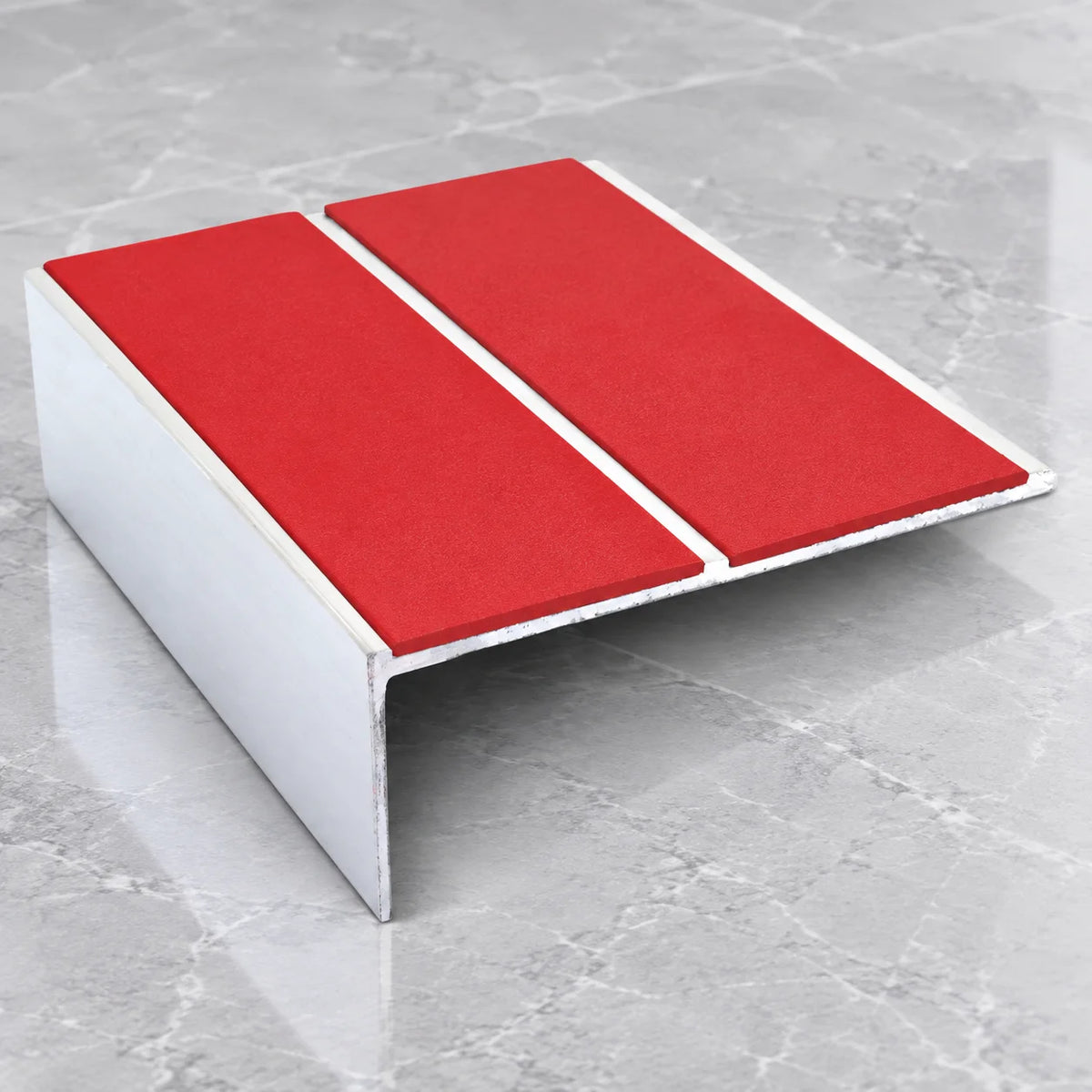 NSL09 85 x 32mm Aluminium Non Slip Stair Nosing with Dual PVC Inserts In Red Color