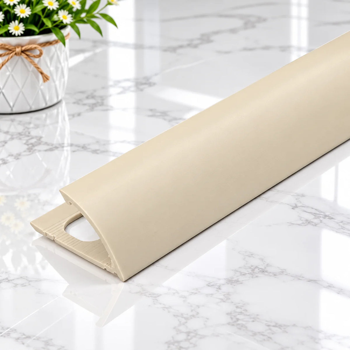 Durable Round Edge PVC Quadrant Tile Trim for wall and floor tile edges.