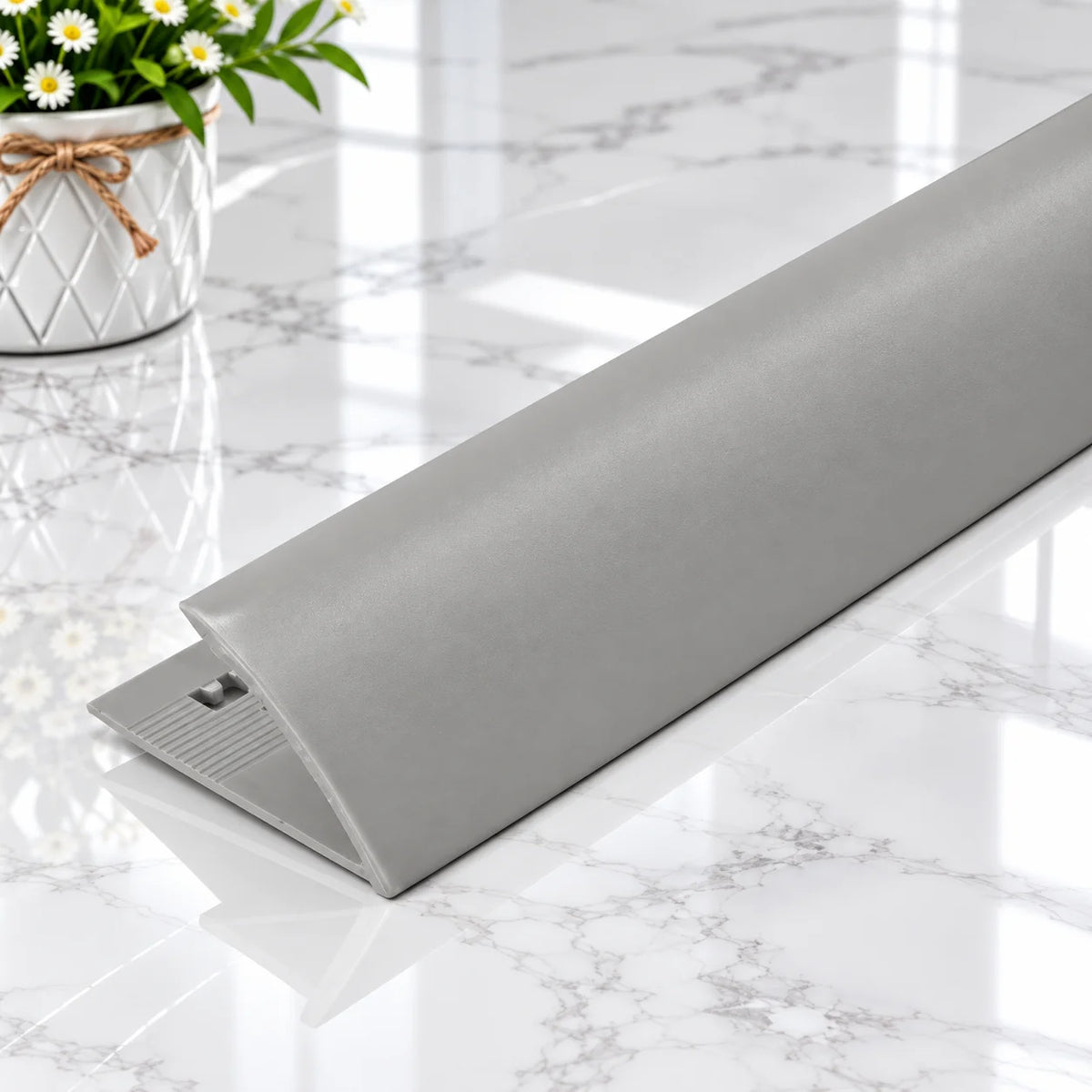 Round Edge Plastic Tile Trim for protecting exposed ceramic and porcelain tile edges.