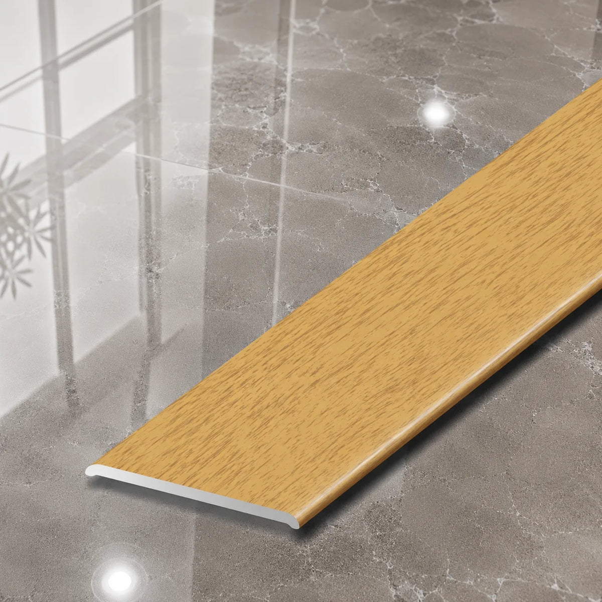 A08 35mm Aluminium Wood Effect Flat Self Adhesive Door Threshold Strip in Sandy Oak Color