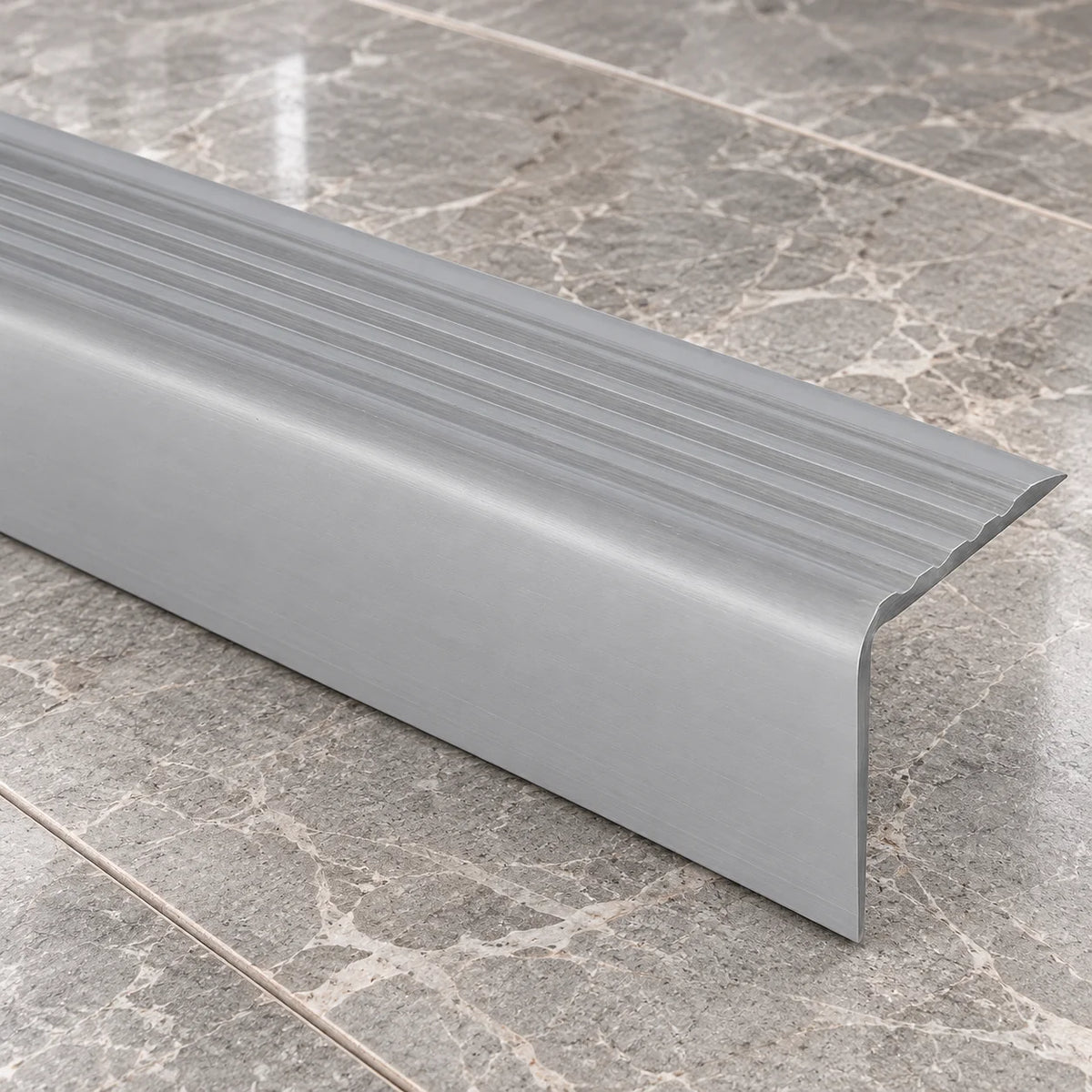 50x42mm Flexible Anti-Slip PVC Stair Nosing – 1.2m In Silver Color
