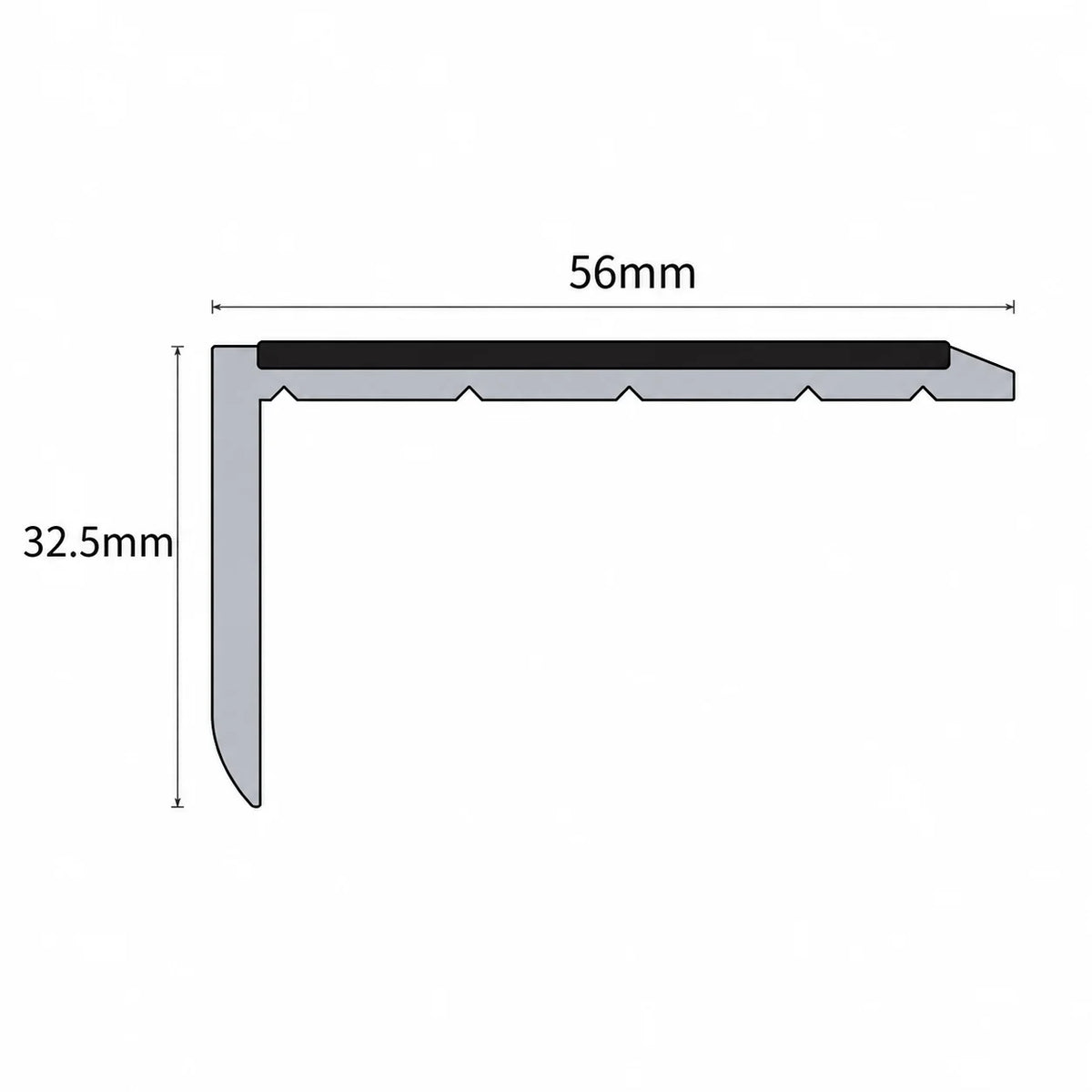 NSP 56x32.5mm Slimline PVC Non-Slip Stair Nosing Diagram