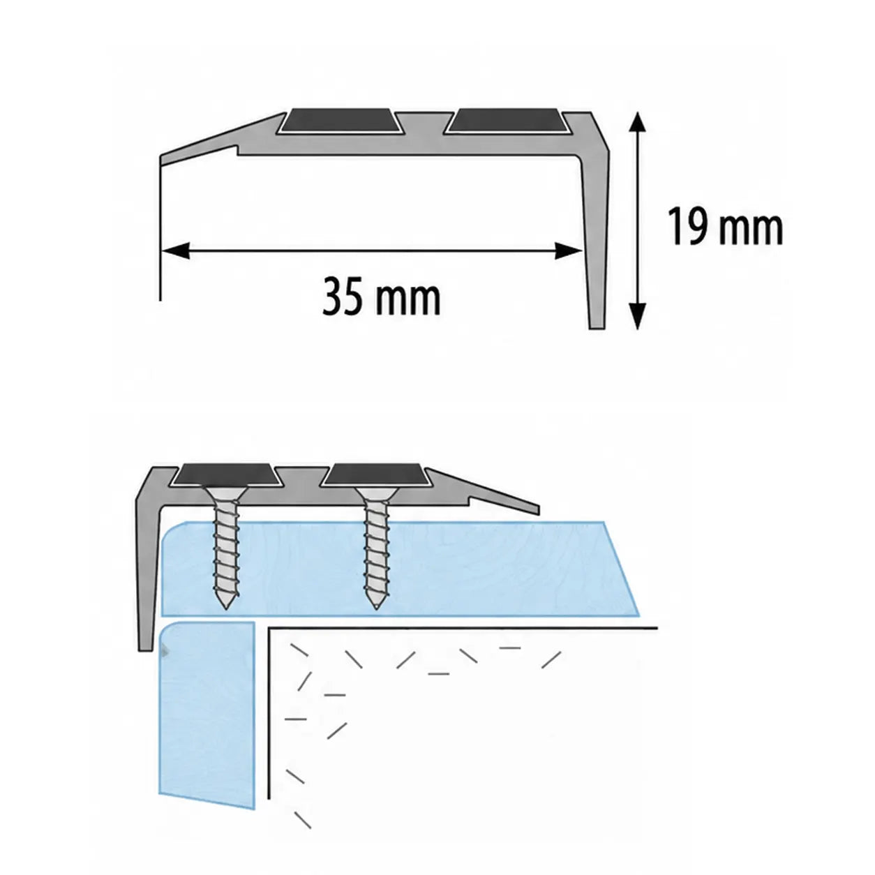 Stair-Nosing-with-Rubber-Insert- Technical diagram with dimention