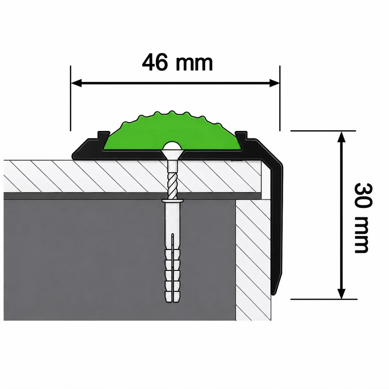 Stair Nosing with Rubber Insert technical diagram