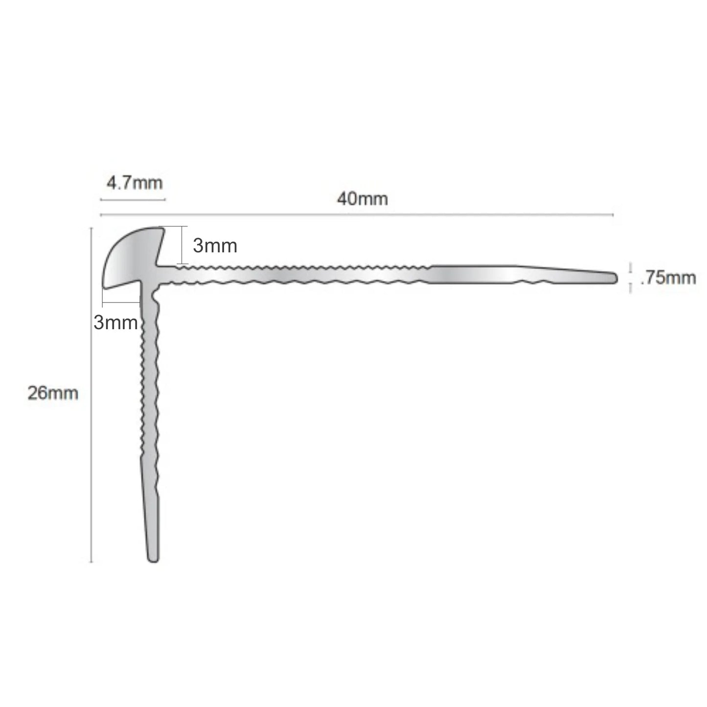 TVC 40 x 26mm Anodised Aluminium LVT Stair nosing Edge Profile For 3mm Flooring