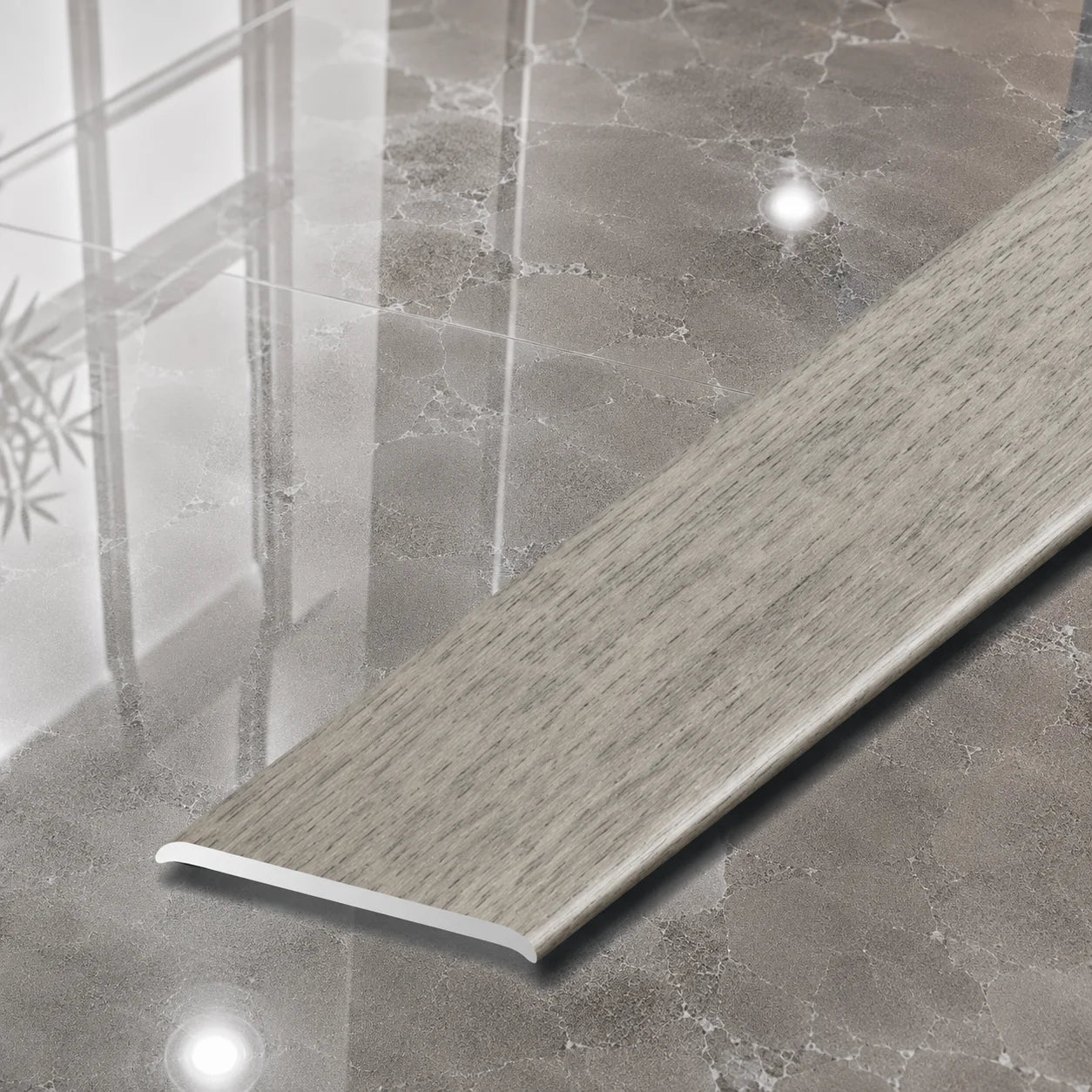 A08 35mm Aluminium Wood Effect Flat Self Adhesive Door Threshold Strip in Tabacco Oak Color