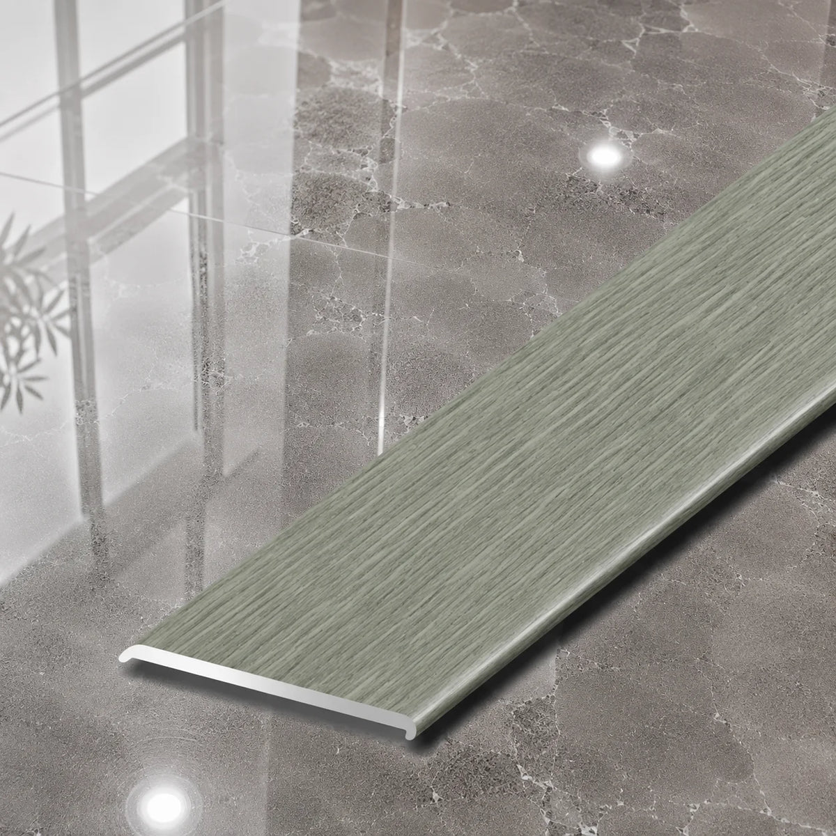 A08 35mm Aluminium Wood Effect Flat Self Adhesive Door Threshold Strip in Topaz Oak Color