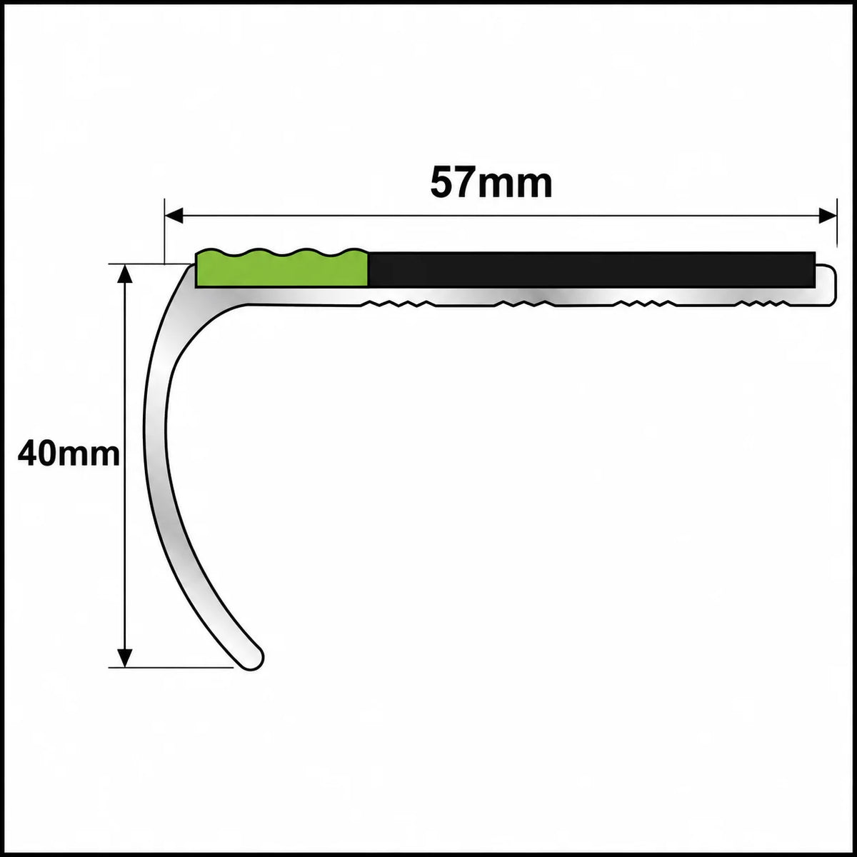 ASL03 57x40mm Tredsafe Aluminium Bullnose Stair Nosing Diagram