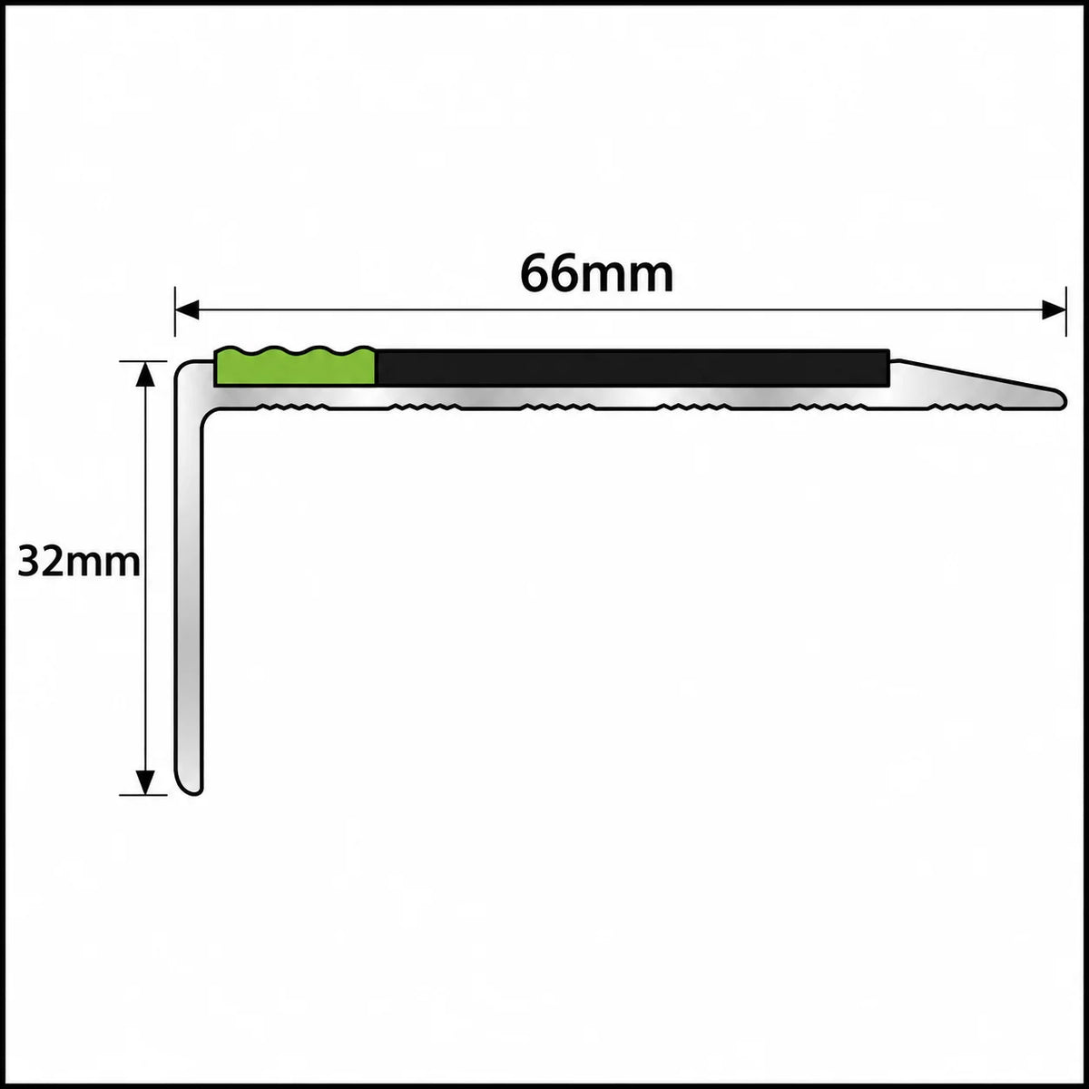 ASL15 66x32mm Tredsafe Aluminium Non-Slip Stair Nosing Diagram