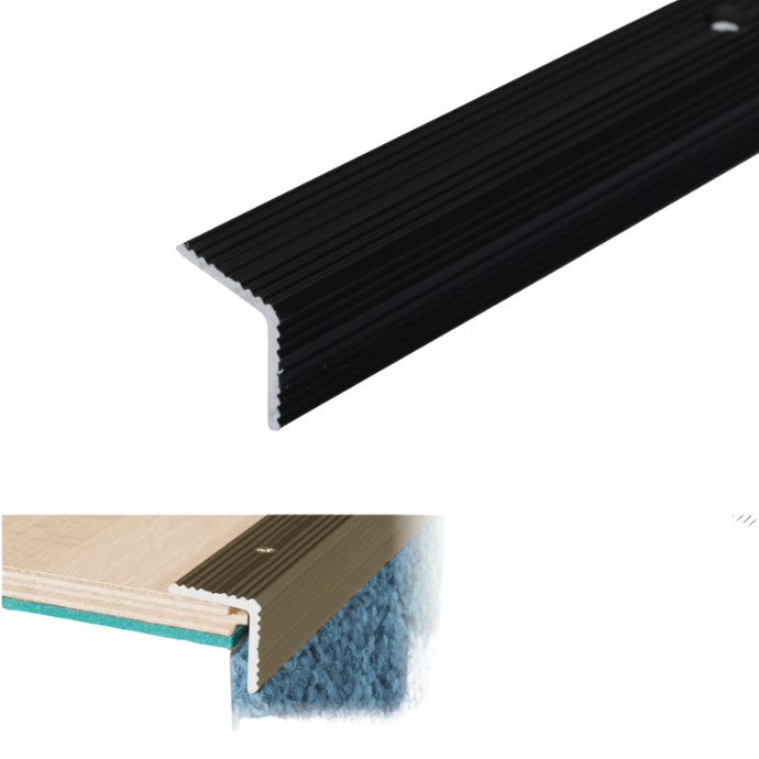 A35 20 x 20mm Anodised Aluminium Non Slip Ribbed Treads Stair Nosing Edge Trim