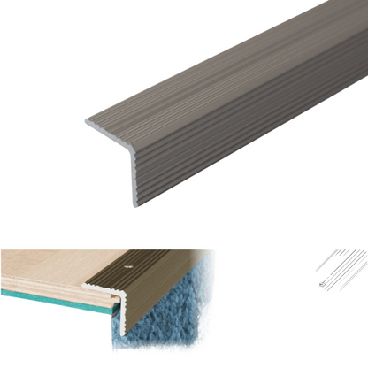 A35 20 x 20mm Anodised Aluminium Non Slip Ribbed Treads Stair Nosing Edge Trim
