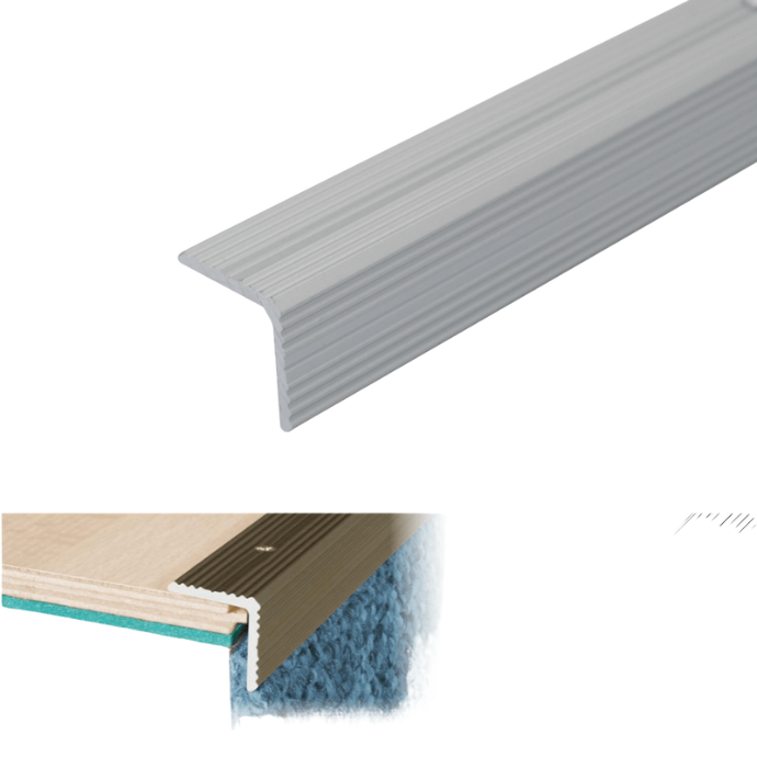 A35 20 x 20mm Anodised Aluminium Non Slip Ribbed Treads Stair Nosing Edge Trim