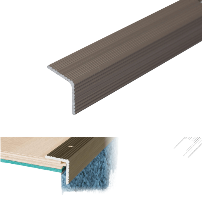 A35 20 x 20mm Anodised Aluminium Non Slip Ribbed Treads Stair Nosing Edge Trim