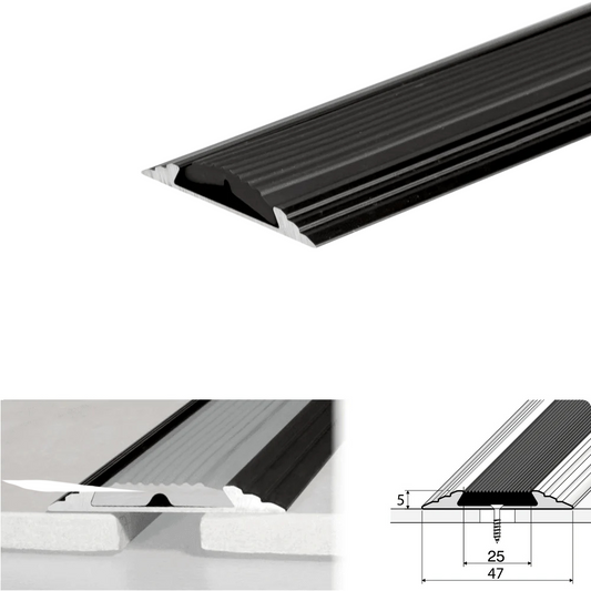 A10 50mm Heavy Duty Flat Anodised Aluminium Threshold Strip with Anti-Slip Rubber – For Floors & Stairs