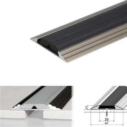 A10 50mm Heavy Duty Flat Anodised Aluminium Threshold Strip with Anti-Slip Rubber – For Floors & Stairs