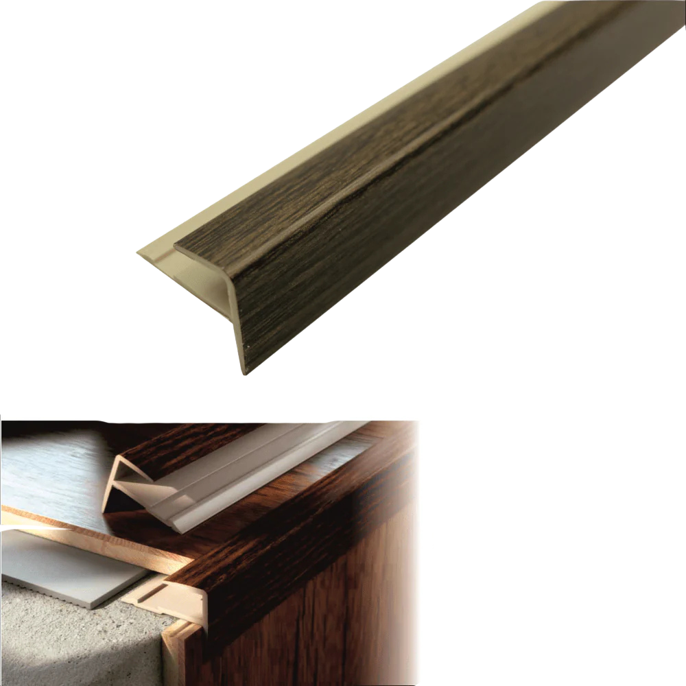 D-K0600 16 x 25mm Push-In Pvc Wood Effect Stair Nosing Edge Trim
