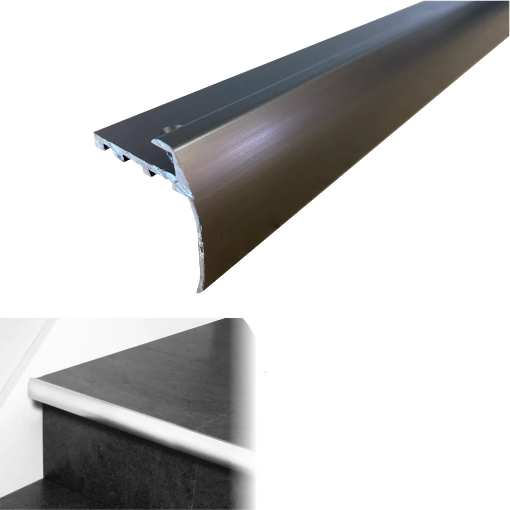 TVB 37.5 x 35mm Anodised Aluminium Bull Nose LVT Stair nosing Edge Profile For 5mm Flooring