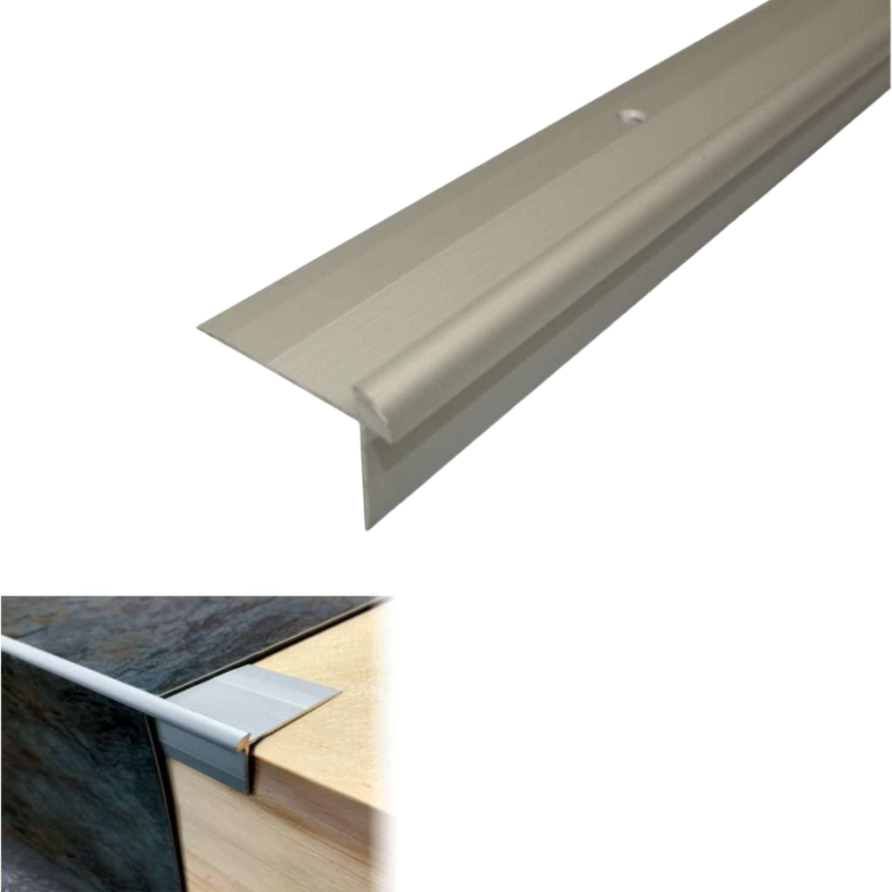 TVC 40 x 26mm Anodised Aluminium LVT Stair nosing Edge Profile For 3mm Flooring