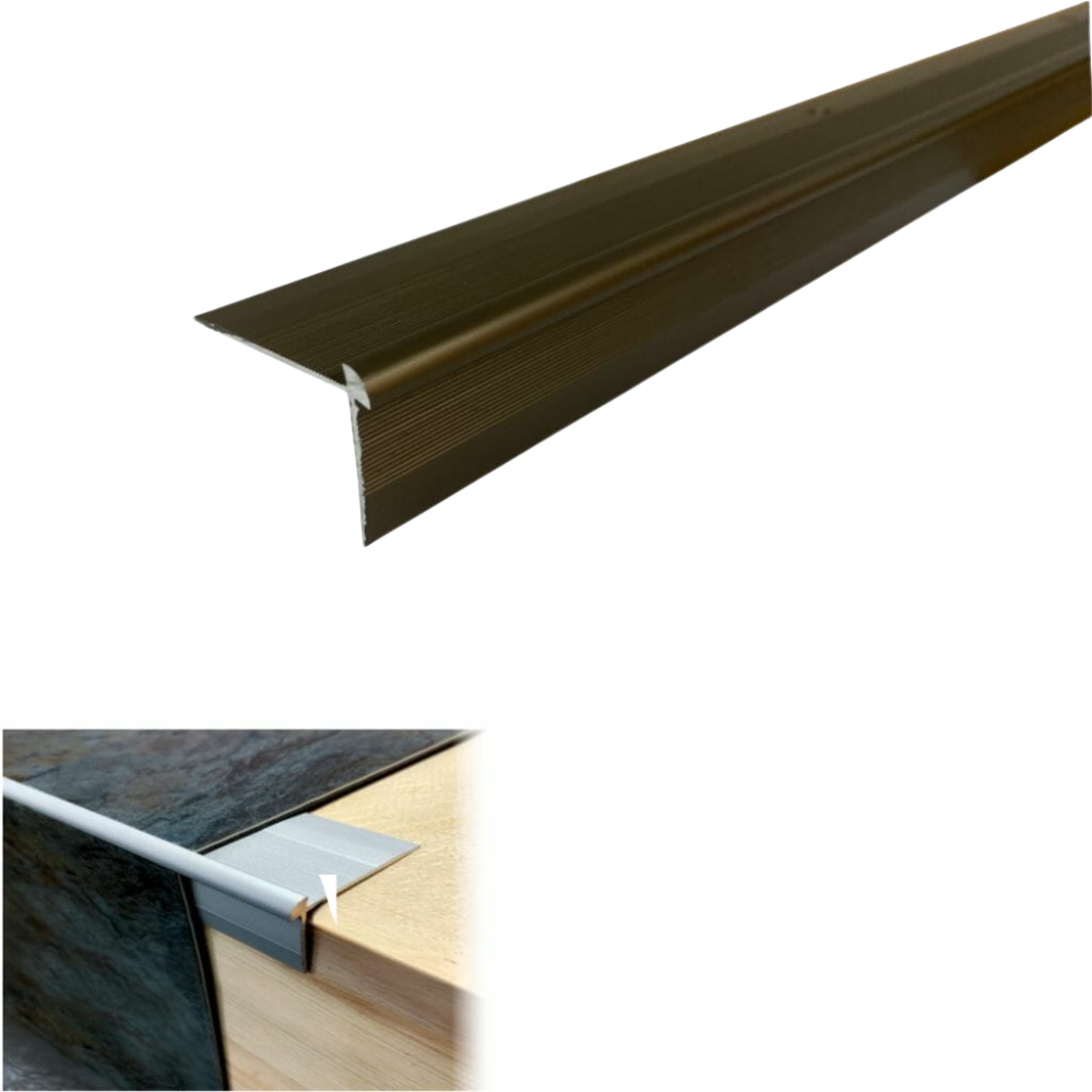 TVC 40 x 26mm Anodised Aluminium LVT Stair nosing Edge Profile For 3mm Flooring