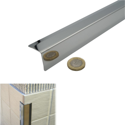 Stainless steel angle wall cladding corner trim protector bevelled edges 30x30mm