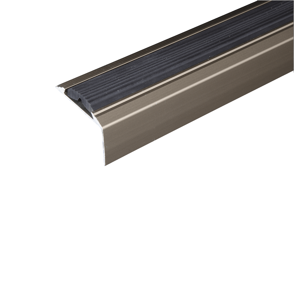 A38 46 x 30mm Anodised Aluminium Non Slip Rubber Stair Nosing Edge Trim