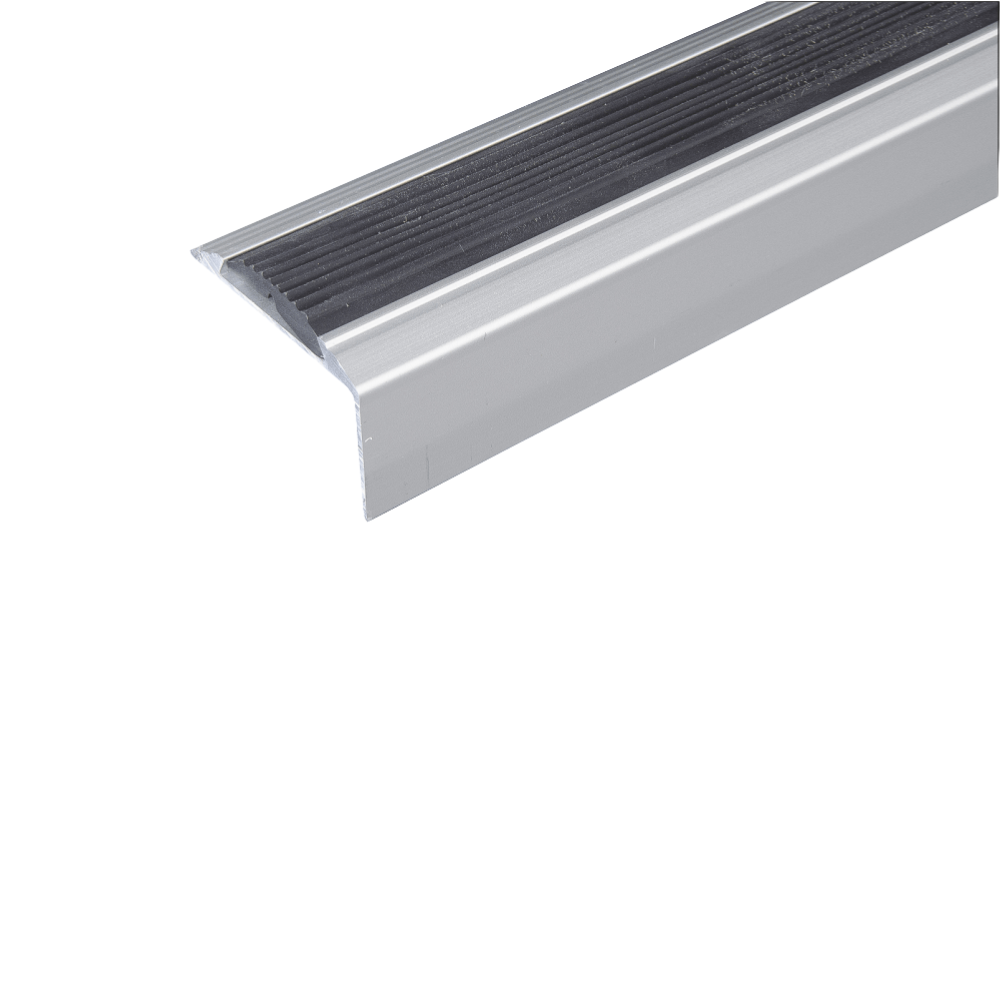 A38 46 x 30mm Anodised Aluminium Non Slip Rubber Stair Nosing Edge Trim