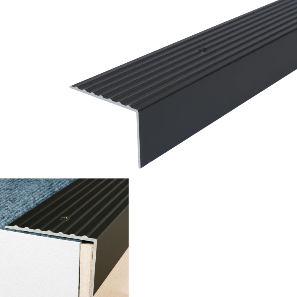 A32 65 x 42mm Anodised Aluminium Non Slip Ribbed Treads Stair Nosing Edge Trim