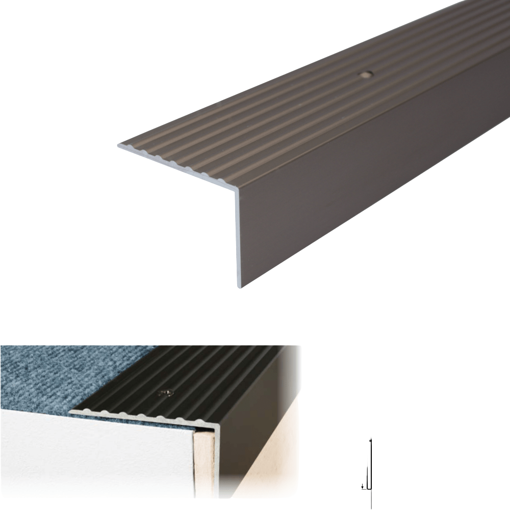 A32 65 x 42mm Anodised Aluminium Non Slip Ribbed Treads Stair Nosing Edge Trim