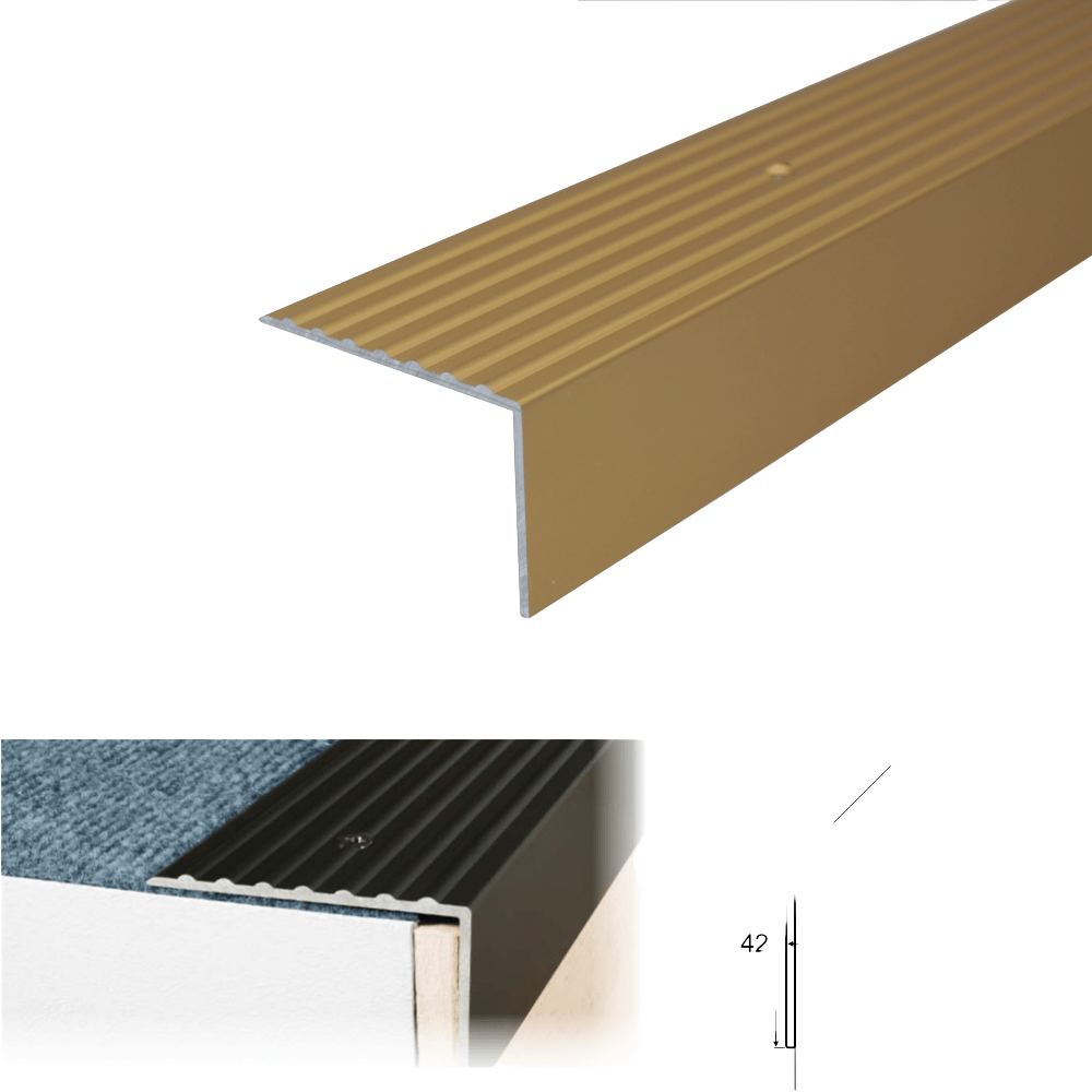 A32 65 x 42mm Anodised Aluminium Non Slip Ribbed Treads Stair Nosing Edge Trim
