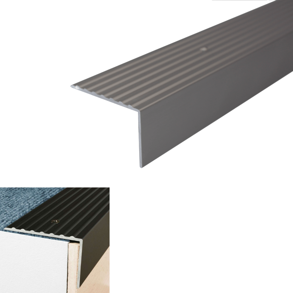 A32 65 x 42mm Anodised Aluminium Non Slip Ribbed Treads Stair Nosing Edge Trim