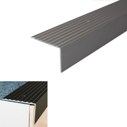 A32 65 x 42mm Anodised Aluminium Non Slip Ribbed Treads Stair Nosing Edge Trim