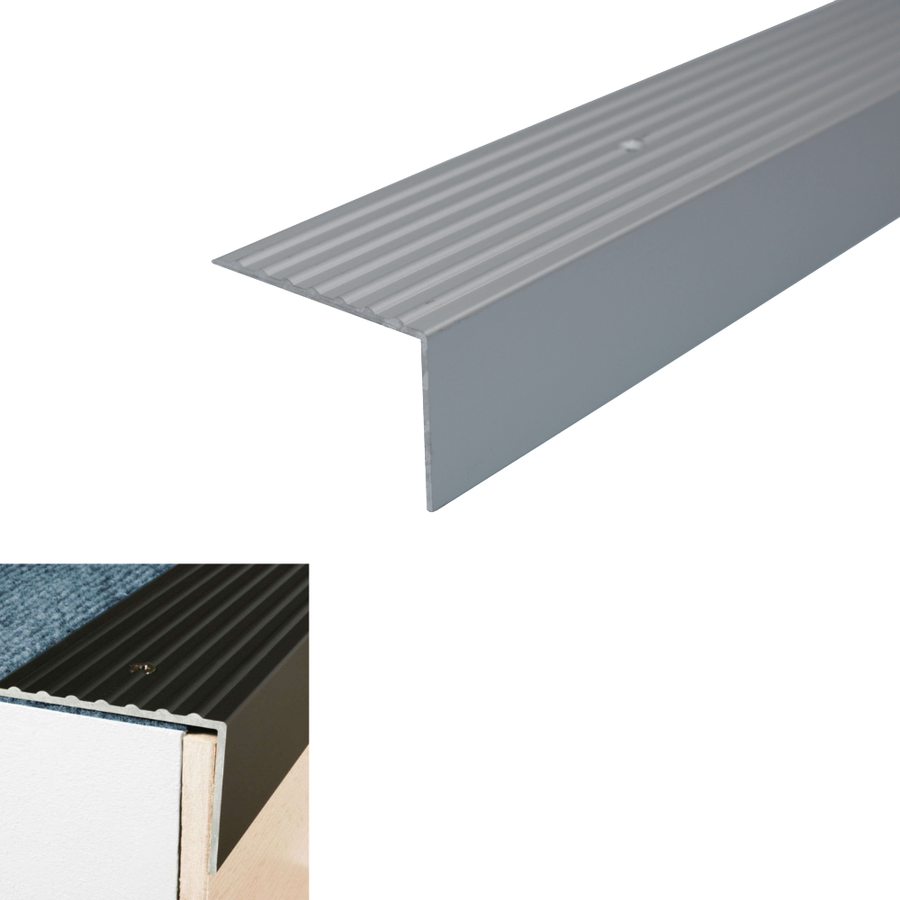 A32 65 x 42mm Anodised Aluminium Non Slip Ribbed Treads Stair Nosing Edge Trim