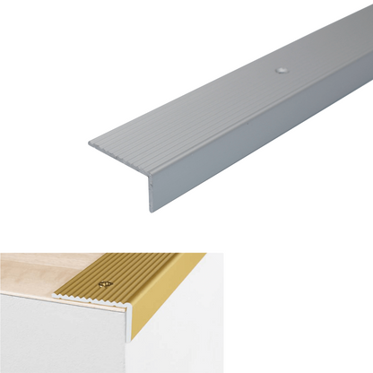 A33 40 x 20mm Anodised Aluminium Non Slip Ribbed Treads Stair Nosing Edge Trim