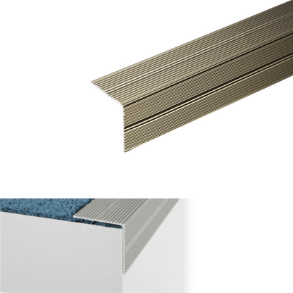 A34 35 x 35mm Anodised Aluminium Self Adhesive Non Slip Ribbed Treads Stair Nosing Edge Trim